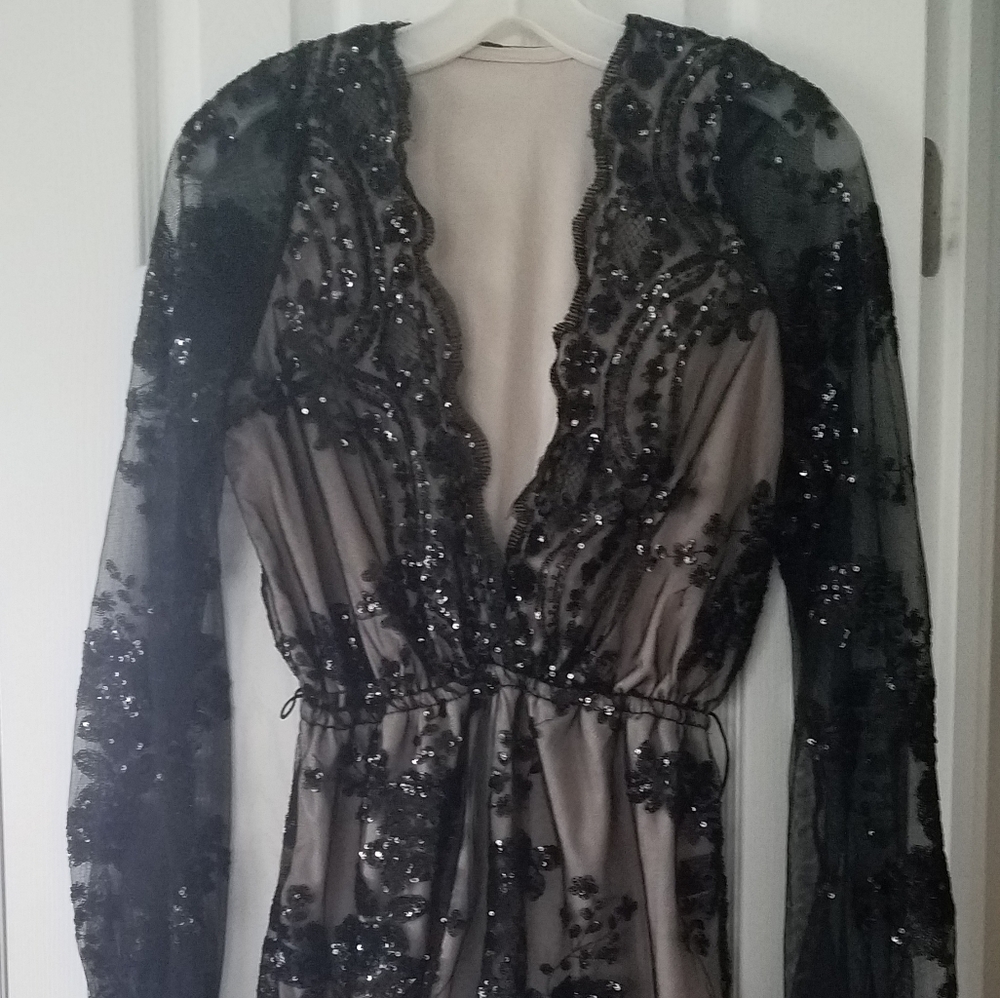 Black lace/sequins romper